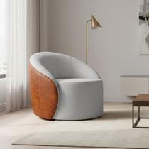 Poltrona Sala Orgânica Lua Fixa Sintético PU Nozes/Linho Cinza D03 - D Rossi Poltrona Sala Orgânica Lua Fixa Sintético PU Nozes/Linho Cinza D03 - D Rossi