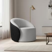 Poltrona Sala Orgânica Lua Fixa Sintético PU Preto/Linho D03 - D'Rossi