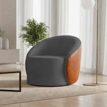 Poltrona Sala Orgânica Lua Giratória Sintético PU Nozes/Bouclê D03 - D'Rossi