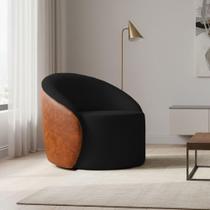 Poltrona Sala Orgânica Lua Giratória Sintético Pu Nozes/linho D03 - D'rossi Cor Preto