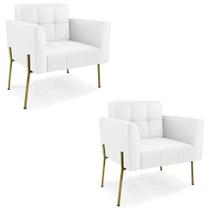 Poltrona Sala Pé Metal Dourado Kit 2 Ana Sintético Branco - Ibiza Poltrona Sala Pé Metal Dourado Kit 2 Ana Sintético Branco - Ibiza