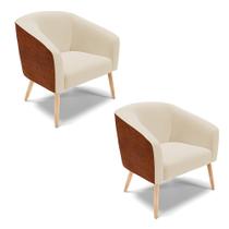 Poltrona Sala Pé Palito Natural Kit 2 Stella Sintético PU Nozes/Linho Bege D03 - D'Rossi Poltrona Sala Pé Palito Natural Kit 2 Stella Sintético PU Nozes/Linho Bege D03 - D'Rossi