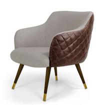 Poltrona Sala Pés Palito Duo New Bronze Jade D02 Linho Bege C-107 Tressê Material Sintético Marrom - Lyam Decor