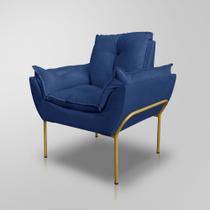 Poltrona Salão Luxo Cor Azul Marinho - Base Ferro Dourado