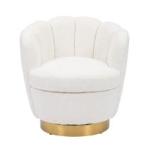 Poltrona Shell Art Deco em Inox e Estofado Teddy Branco 76x74x72cm