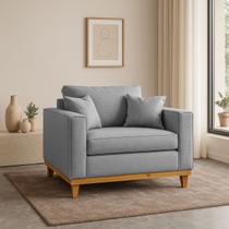 Poltrona Sofa Benny com Almofada Linho Base de Madeira Castanho Poltrona Sofa Benny com Almofada Linho Base de Madeira Castanho