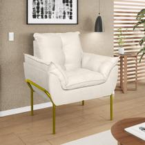 Poltrona Sofá Luxo Base Metal Dourada Recepção Escritório