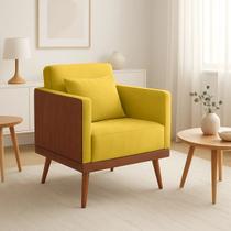 Poltrona Sofia Suede C/ Detalhes material sintético+ Almofada De Brinde Amarelo