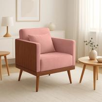 Poltrona Sofia Suede C/ Detalhes material sintético+ Almofada De Brinde Rosa-claro