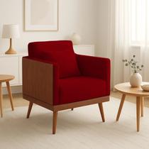 Poltrona Sofia Suede C/ Detalhes material sintético+ Almofada De Brinde Vermelho