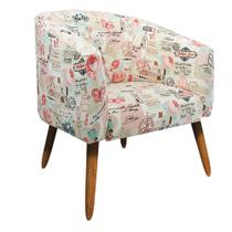 Poltrona Stella Estampado Retro Rosa D61 Pés Palito Castanho D03 - D'Rossi Poltrona Stella Estampado Retro Rosa D61 Pés Palito Castanho D03 - D'Rossi