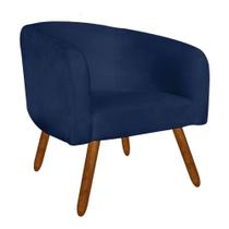 Poltrona Stella Suede Azul Marinho Pés Palito Castanho Poltrona Stella Suede Azul Marinho Pés Palito Castanho