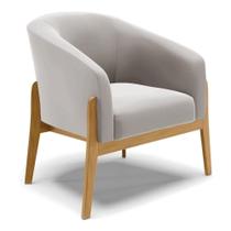 Poltrona Stella Veludo Cinza Base Madeira Castanho