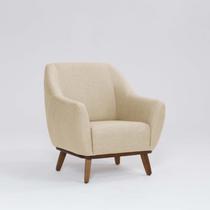 Poltrona Tecido Linho Base Madeira Paloma