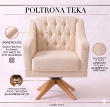 Poltrona Teka Giratória Linho Off White Capitonê Premium Poltrona Teka Giratória Linho Off White Capitonê Premium
