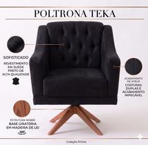 Poltrona Teka Giratória Suede Preto Capitonê Premium