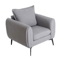 Poltrona Valência Decorativa Tecido Linho Almofada no Encosto Pés Aço Preto Epóxi Poltrona Valência Decorativa Tecido Linho Almofada no Encosto Pés Aço Preto Epóxi