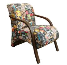Poltrona Vênus Estampas florais 01 Lugar Braço Madeira Retro