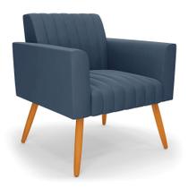 Poltrona Viena Gomada Suede Azul Marinho Pés Palito Castanho