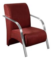 Poltrona Vinho em Suede Para Sala de Espera Recepção Com Braços Cromados Decorativa Confortável - Sta
