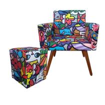 Poltrona Vitória + Puff Dado Decorativo Estampa Romero Brito - D'Rost