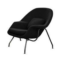 Poltrona Womb Chair com Puff Base Preta Linho Preto Poltrona Womb Chair com Puff Base Preta Linho Preto