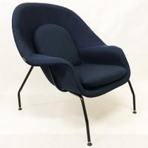 Poltrona Womb Chair linho azul marinho base preta - Poltronas do Sul