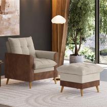 Poltrona York c/ Puff em Linho com Detalhes material sintético e Fibras de Silicone Just Time