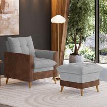 Poltrona York c/ Puff em Linho com Detalhes material sintético e Fibras de Silicone Just Time Poltrona York c/ Puff em Linho com Detalhes material sintético e Fibras de Silicone Just Time