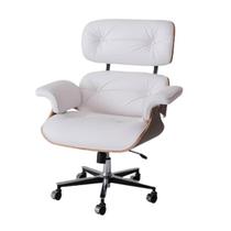 Poltronas Charles Eames Office Freijó Estofada Branca Pés Alumínio Com Rodas - 69161
