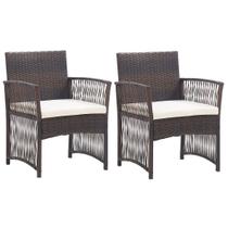 Poltronas de pátio vidaXL Brown Poly Rattan com almofadas, 2 peças
