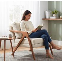 Poltronas Decorativa Mona Luxo Madeira Maciça Tecido Linho Gustavo Decor