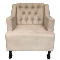 Poltronas Decorativa Pés Luis XV Gênises Encosto Estilo Capitonê Suede Bege - DS Estofados Poltronas Decorativa Pés Luis XV Gênises Encosto Estilo Capitonê Suede Bege - DS Estofados