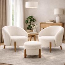 Poltronas Modernas Bouclé Com Pufe Conjunto Completo Bouclê Off White Minimalista Poltronas Modernas Bouclé Com Pufe Conjunto Completo Bouclê Off White Minimalista