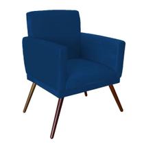 Poltronas Nina Com Rodapé e Pés Em Madeira Suede Azul Marinho - SA Móveis Poltronas Nina Com Rodapé e Pés Em Madeira Suede Azul Marinho - SA Móveis