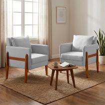 Poltronas Sala Decorativa Kit 2 Lana Suede Cinza Base de Madeira D03 - D'Rossi