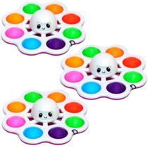 Polvo Gira Stress Infantil Com Pop-It Colorido 3 Spinners Cordão Brinquedo Menina Menino Alivar Stress DM Toys