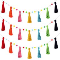 Pom Pom Pom Tassel Garland Syhood Rainbow 127 cm, 3 unidades