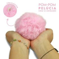 Pompom Pelúcia Rosa Claro 100mm - Com 12 Unidades - BRX