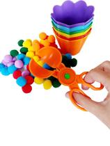 Pompons, Potes e Tesoura Coloridos Kit - Materiais para Brincar