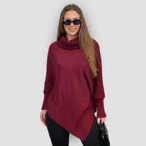 Poncho Bico Tricot Gola Alta Punho Feminino Inverno Casaco
