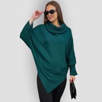 Poncho Bico Tricot Gola Alta Punho Feminino Inverno Casaco