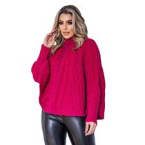 Poncho Capa Pelerine Xale Feminino de Tricot Grosso Elegante Inverno TR8640 Cor:FúcsiaTamanho:M