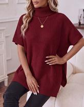 Poncho Casaco Capa Kimono Vestido Feminino Tricot Texturizado Gola Alta Inverno Frio Moda Blogueira Gringa Lançamento 20