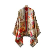 Poncho De Luxo Feminino Em Cashmere Com Jacquard Floral, Xale Quente E Grosso, Pashmina, Cachecol De