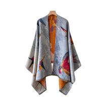 Poncho De Luxo Feminino Em Cashmere Com Jacquard Floral, Xale Quente E Grosso, Pashmina, Cachecol De Poncho De Luxo Feminino Em Cashmere Com Jacquard Floral, Xale Quente E Grosso, Pashmina, Cachecol De