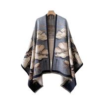 Poncho De Luxo Feminino Em Cashmere Com Jacquard Floral, Xale Quente E Grosso, Pashmina, Cachecol De