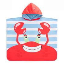 Poncho de toalha infantil com capuz macio de secagem rápida com design de caranguejo de desenho animado