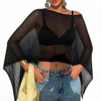 Poncho Feminino Argeousgor Transparente em Tricô Leve Bolero Poncho Feminino Argeousgor Transparente em Tricô Leve Bolero