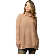 Poncho Feminino Croche Trico com Punho e Gola Alta Inverno